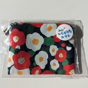 New Jeju Island Camellia Flower Card Pouch Coin Purse Korean Souvenir Floral Red